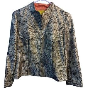 Flores & Flores Snakeskin Patterned Silk Zip Jacket. Size 10